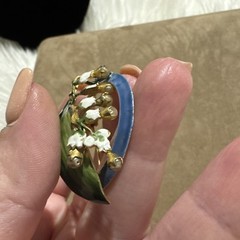 Sandor Vintage Rare Lilly Of The Valley Enamel Brooch EUC So Realistic! Signed