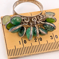 Vintage 95%S Sterling+ Silver Green Stone Rare Dangle Cluster Ring Artisan 1980s