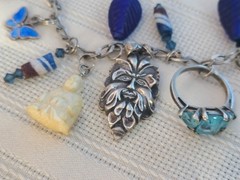 Vintage Sterling Silver Talisman Charm Necklace, Green Man, Buddhas, Rings &MORE