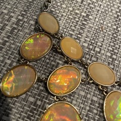 VTG Statement Necklace Faux Fire Opal Opaline LG Faceted stones