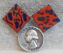 Red Blue Enamel Copper Earrings Retro MCM Footprint Vintage Mid Century Modern