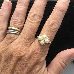 Vintage 18K HGE Gold Plated Delicate Faux Pearl & Crystals Ring varied sizes