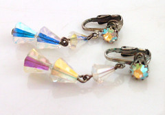 Haskell? AB triple strand,crystal,tapered baguette,vintage necklace,earrings,set