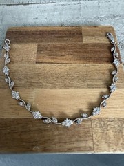 Vtg Sterling Silver 925 Ross Simons Leaf Rhinestone 7in Tennis Bracelet #3155