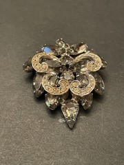 Large WEISS Smoky Gray Clear Crystal Rhinestone Brooch & Clip Earrings SET