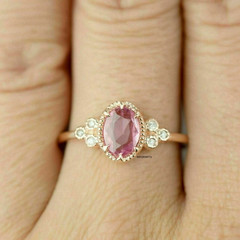 2Ct Oval Lab-Create Pink Tourmaline Solitaire Engagement Ring 14K Rose Gold Over