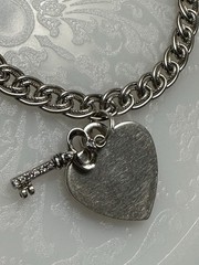 Vintage Sterling Silver Double Link Charm Bracelet Charms Heart Key 7 1/2” Love