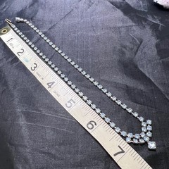 Vtg Blue Rhinestone Choker 14″ Necklace Dainty Silver Tone Party Jewelry Glame