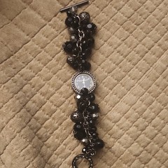 Vintage White House Black Market Charm Bracelet Watch Black Beaded Toggle Y2K