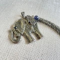 Vintage Boho Silver Tone Elephant Statement Pendant Hamsa Hand Tassel Charm 2”