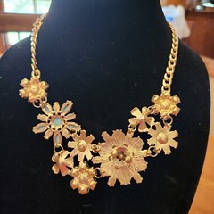 Vintage Joan Rivers Turquoise Crystal Floral Statement Necklace 17-20 in.