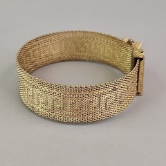 Vintage Mesh Chain Bracelet Victorian Revival Greek Key Tassel Gold Tone 7.25″