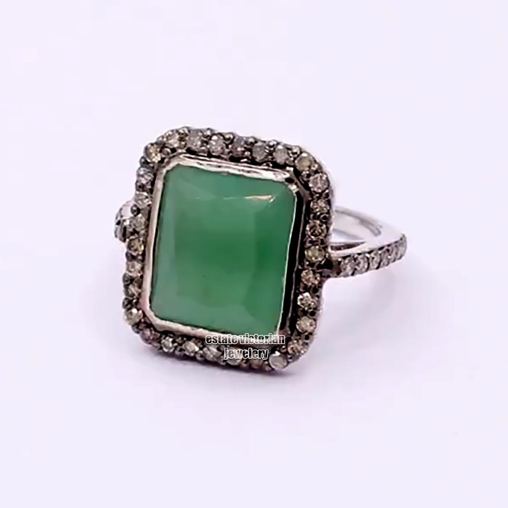 Victorian 1.07Ctw Rose Cut Diamond Emerald Studded Silver Gorgeous Ring Jewelry