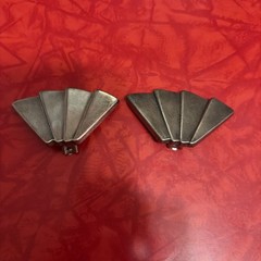 Vintage Silver Color 2” Clip-On Earrings Fan Shape Art Deco Modern MCM
