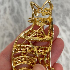 Vtg 80s CAT BROOCH LOT Handmade Artisan Jewelry Kitten Polymer Clay Rhinestone