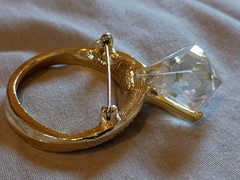 Vintage AJC Rhinestone Lucite Gold Tone Ring Brooch.