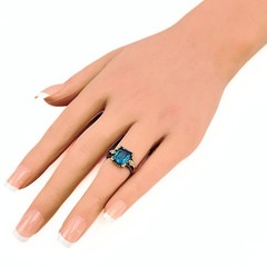 Antique Art Deco Marked 10K Emerald Cut Blue Topaz Diamond Ring Sz 4