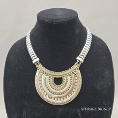 VTG Gold Silver Tone Metal Clear Rhinestones Bib 20″ Necklace, Lobster Closure