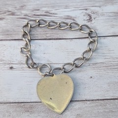 Vintage Bracelet with Heart Charm – Heavy Discoloration and Multiple Marks