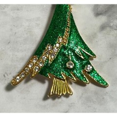 Vintage Christmas Tree Brooch Gold Tone Rhinestone Green Glitter Sparkle