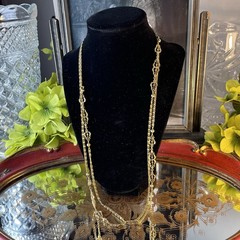 Vtg 54” Gold Tone S Chain Sautoir Necklace – Scroll Station Links – Spring Ring