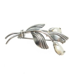 THEODORE KLOTZ 835 Silver Antique Germany Faux Pearl Flower Pin Brooch