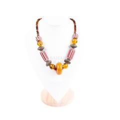 Amber With Red Chevron Beaded Necklace, Moroccan Berber, Artisan Tribal Jewelry,
