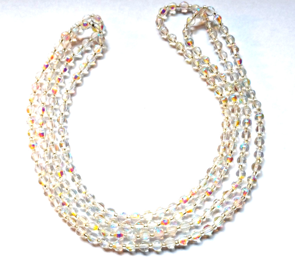 Vintage AB Beaded Long Slip Over Head Necklace 58″ long
