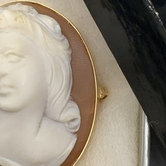 14k Gold Handcrafted Masaniello Vintage Cameo Brooch 1.5”H, 1.1”W, 9.6 Grams