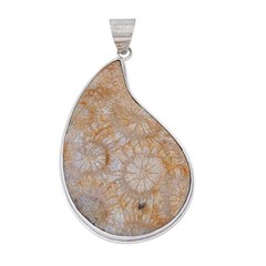 Coral Fossil Pendant | Teardrop Stone Setting | Sterling Silver 925