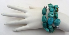 1 3/4″ WIDE LARGE TURQUOISE NUGGET BEADS WIRE WRAP BRACELET ~ 76.29 GRAMS