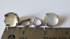 Vintage Sterling Silver 875 Soviet Era USSR Mother of Pearl Dangle Drop Earrings