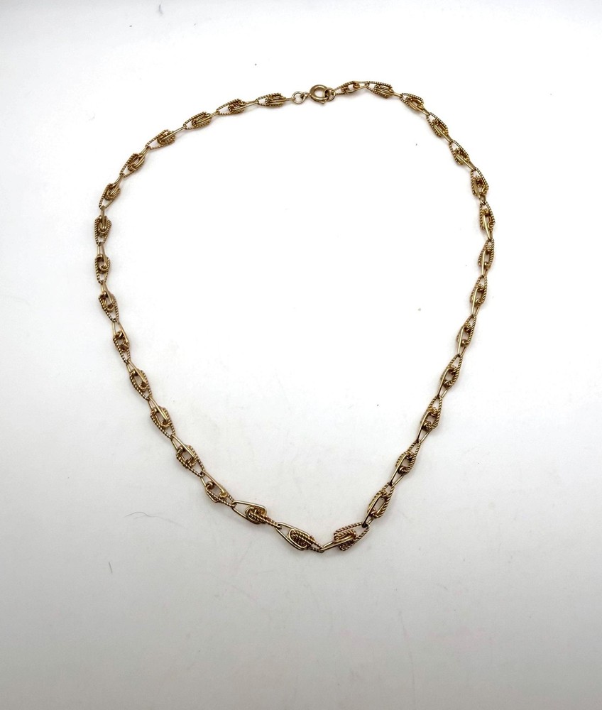 Vintage twisted rope knot link gold tone chain short necklace choker 14 1/2 inch