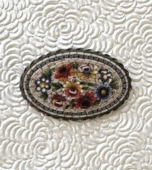 Vintage Floral micro mosaic / silver tone metal brooch