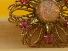 Faux Amethyst and Opal Brooch Vintage Costume Jewelry Pin Pinback Button
