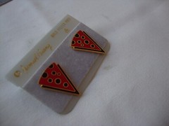 VINTAGE 1970s SAMUEL HUANG SIGNED CLOISONNE RETRO ABSTRACT BLACK & RED EARRINGS