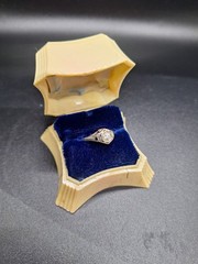 Antique Art Deco 18k White Gold Diamond Sapphire Ring Size 6