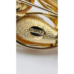 Kramer of New York Vintage Gold Tone Mesh Floral Rhinestone Crystal Brooch Pin