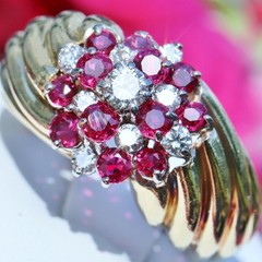 18k yellow gold ring 1.45ct diamond treated ruby sz 6.5 swirl 11.00g N3070M