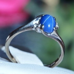 10k w/gold sz 5 ring 1.00ct lab created blue star sapphire diamond 1.72gr N3505