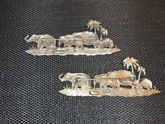 JJ Jonette ELEPHANT FAMILY WALK Pins Brooches – Silvertone & Bronze – Set of TWO