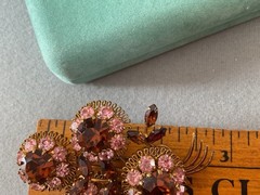 Austria Vintage Amber Pink Rhinestone Facet Brooch Wired 3D Layered Prong 3”