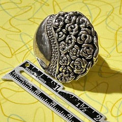 Artisan Sterling Silver Rose Dome Ring – Floral Overlay, Size 7, 1990s–2000s