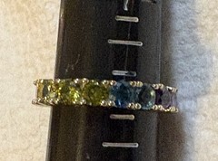 Vtg GM 925 Sterling Gold Tone 17 Rainbow CZs Eternity Band Ring Size 8 Pride 4g
