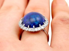 Antique 7.20Ct Black Opal and 0.78Ct Diamond, Platinum Dress Ring Circa 1930