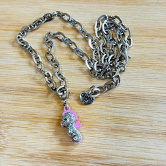 High IntenCity Charm it Necklace Seahorse pink Pastels Silver Tone Y2K 18″