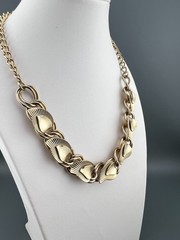 Vintage Collar Necklace Gold Tone Leaf Link Textured Layered Chunky Retro 16″