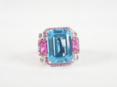 Vintage Sterling Silver 925 Large Natural Heated Blue Pink Topaz Ring Size 6