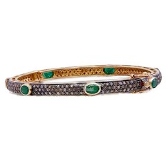 2.78ct Rose Cut Diamond Emerald Silver Vintage Gorgeous Bangle Bracelets Jewelry