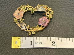VINTAGE KC DESIGNER BROOCH RHINESTONE ENAMEL FLORAL HEART Bird VICTORIAN REVIVAL